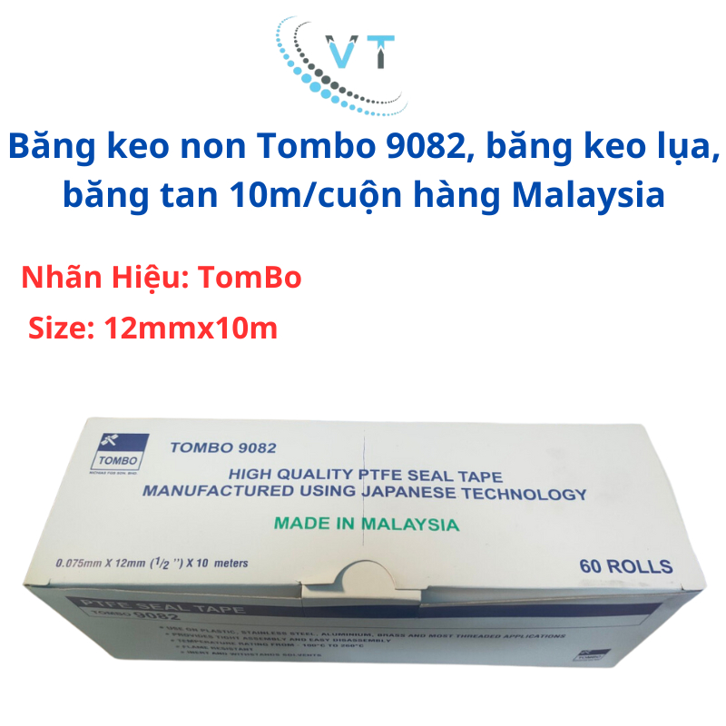 Băng keo non Tombo 9082, băng keo lụa, băng tan 10m/cuộn hàng Malaysia