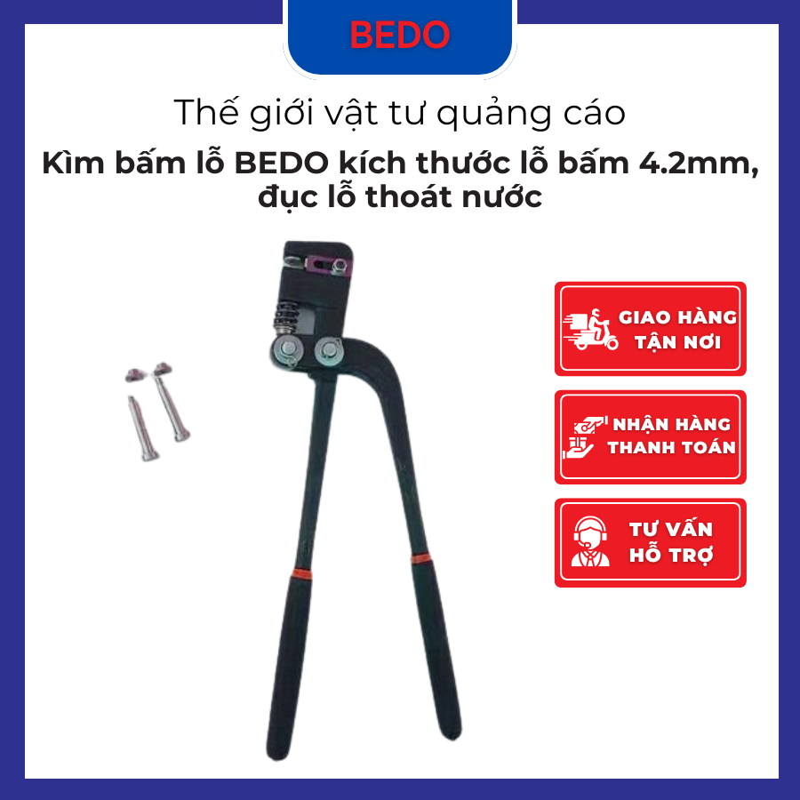 Kìm đục lỗ tôn nhôm inox BEDO - Kìm bấm lỗ chân chữ quảng cáo 3.2mm-4.2mm chuyên dụng, có lò xo trợ lực cao cấp