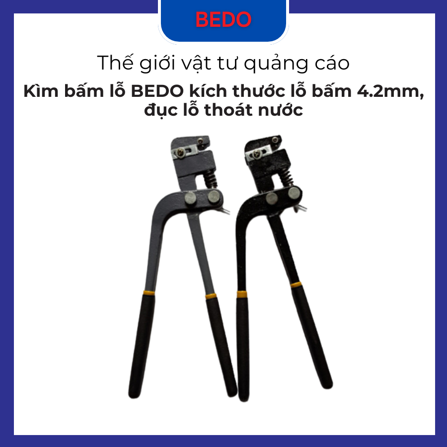 Kìm đục lỗ tôn nhôm inox BEDO - Kìm bấm lỗ chân chữ quảng cáo 3.2mm-4.2mm chuyên dụng, có lò xo trợ lực cao cấp