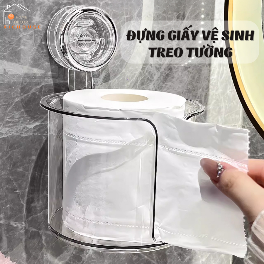 Hộp Đựng Giấy Vệ Sinh Trong Suốt Hút Chân không có khe rút giấy, Hộp đựng khăn giấy phòng tắm