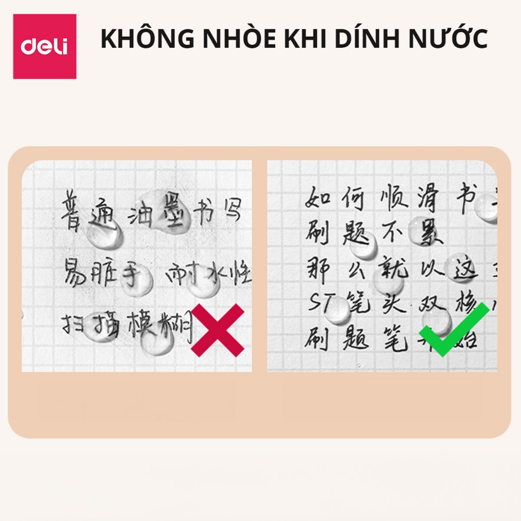 Combo 2 Bút Gel Học Sinh Ngòi ST 0.5mm Deli Mực Đen Nhanh Khô Thiết Kế Vỏ Trong Suốt Viết Trơn Tru Học Sinh Sinh Viên