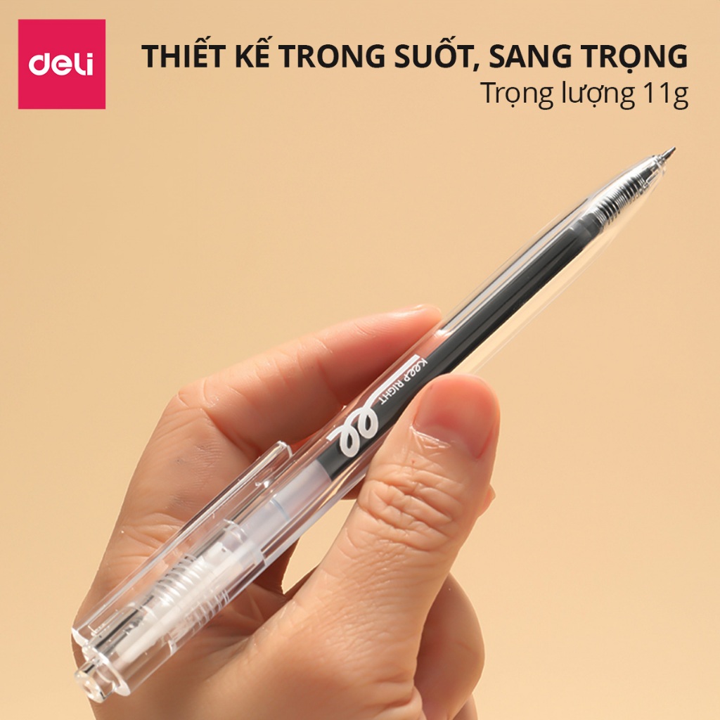 Combo 2 Bút Gel Học Sinh Ngòi ST 0.5mm Deli Mực Đen Nhanh Khô Thiết Kế Vỏ Trong Suốt Viết Trơn Tru Học Sinh Sinh Viên