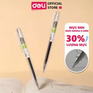 Combo 2 Bút Gel Học Sinh Ngòi ST 0.5mm Deli Mực Đen Nhanh Khô Thiết Kế Vỏ Trong Suốt Viết Trơn Tru Học Sinh Sinh Viên