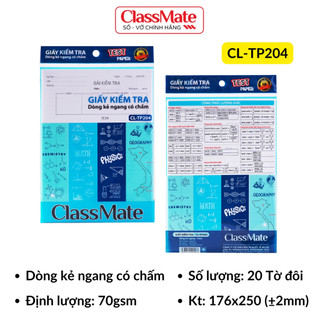 Giấy Kiểm Tra Kẻ Ngang Có Chấm CLASSMATE Thiết Kế Toán Ký Hóa, Bề Mặt Láng Mịn, Viết Êm Tay CL-TP204