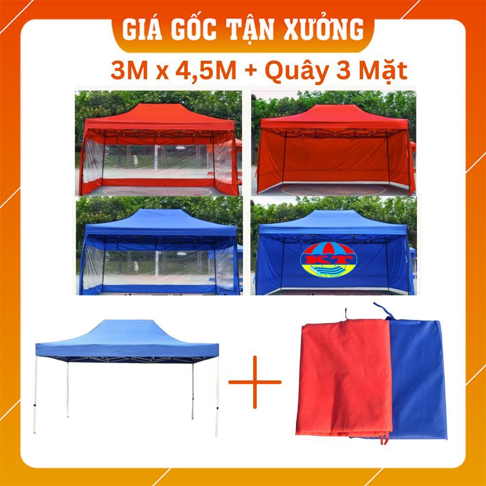 [Nặng 40 KG] Nhà Bạt Di Động Đa Năng 3M X 4,5M Có Bạt Che 3 Mặt Che Nắng, Che Mưa Ngoài Trời, Che Nắng, Che Mưa