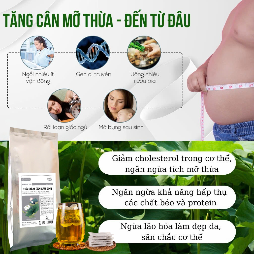 Trà giảm cân sau sinh Calen Nature Farm ích sữa, xổ mỡ, thải độc dưỡng da giúp săn chắc vòng eo