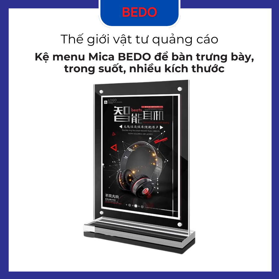 Kệ menu mica BEDO để bàn - Khung bảng giá, bảng QR, trưng bày trong suốt A4 A5 A6 nhiều kích thước