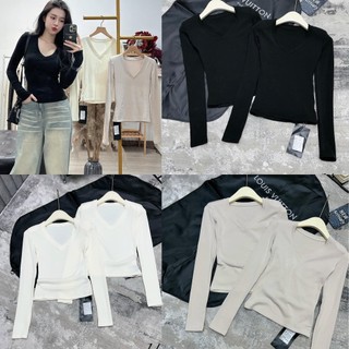 Áo Thun dáng BASIC Cổ Tim Ôm Dáng