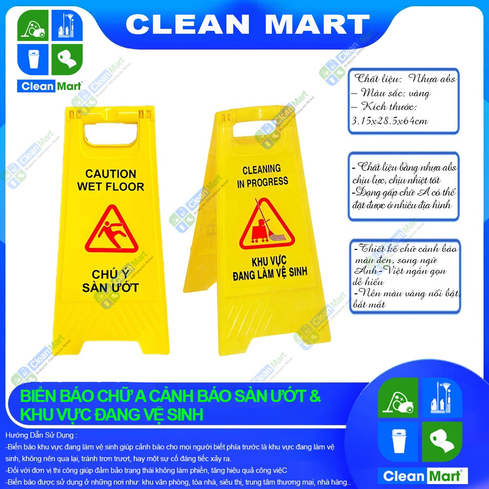 Biển Báo Chữ A Cảnh Báo Sàn Uớt & Khu Vực Đang Vệ Sinh - CLEAN MART ...