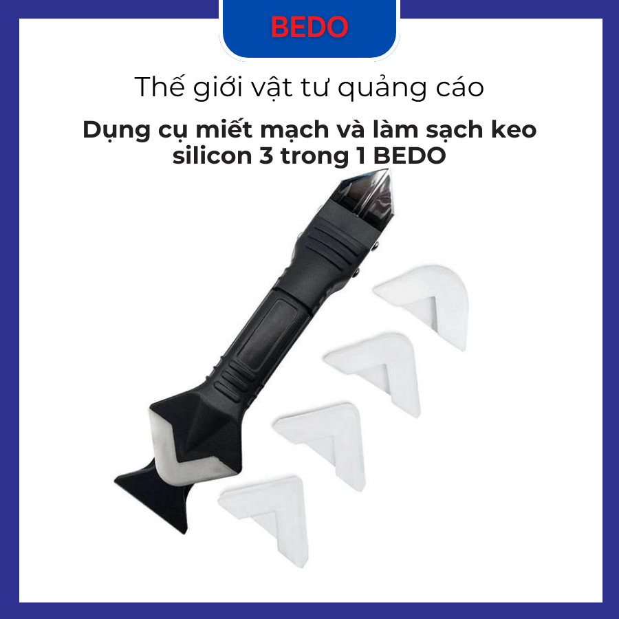 [ TẶNG 5 DÂUD MIẾT ] Bộ dụng cụ miết mạch và làm sạch keo Silicon 3 trong 1 BEDO - Miếng gạt keo, sủi keo đa năng