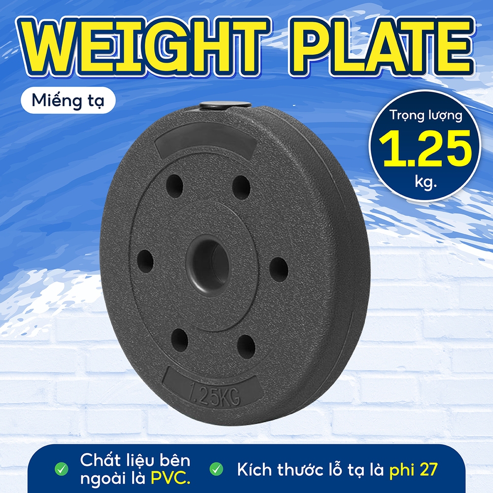 Ảnh BG - Tạ miếng nhựa pvc đặc ruột tạ bánh nhựa tạ đĩa 1,25kg 1