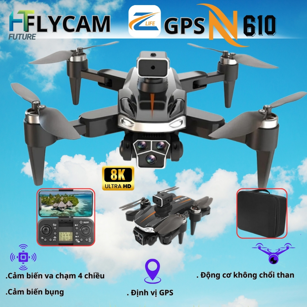 Máy Bay Flycam Drone Camera 8K N610 Pro Max, GPS Tự Bay Về, Động Cơ ...
