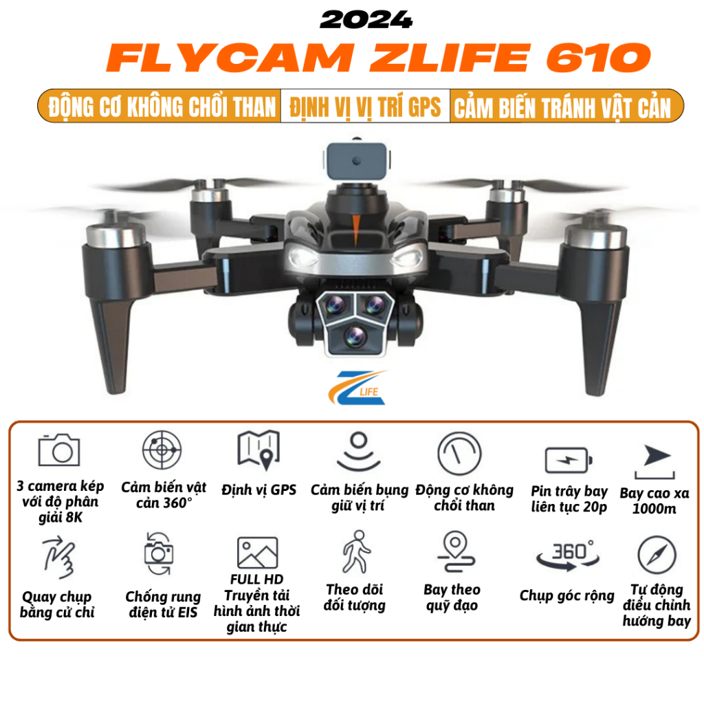 Máy Bay Flycam Drone Camera 8K N610 Pro Max, GPS Tự Bay Về, Động Cơ ...