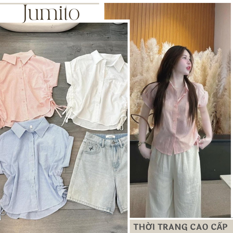 Áo sơ ngắn tay chất đũi nhiều màu Jumito, áo nữ thời trang phong cách đơn giản nhẹ nhàng D1634
