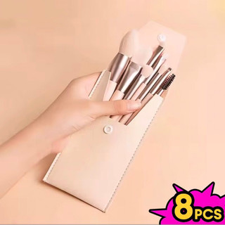 Bộ 8 cọ trang điểm hộp túi với cán bằng nhựa mờ,thiết kế màu macaron,dễ mang theo,lông cọ mềm mại,trang điểm làm đẹp