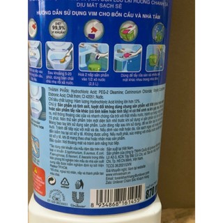 Gel tẩy rửa bồn cầu và nhà tắm VIM trắng sáng hương chanh sả dịu mát 870ml