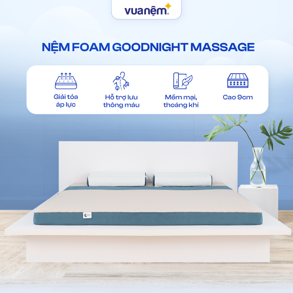 Ảnh Nệm Foam Goodnight Massage 9cm, Đệm Foam Vua Nệm, Cấu Trúc Lượn Sóng, Duy Trì Tư Thế Nằm, Chứng nhận CertiPur-US 2
