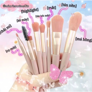 Bộ 8 cọ trang điểm hộp túi với cán bằng nhựa mờ,thiết kế màu macaron,dễ mang theo,lông cọ mềm mại,trang điểm làm đẹp