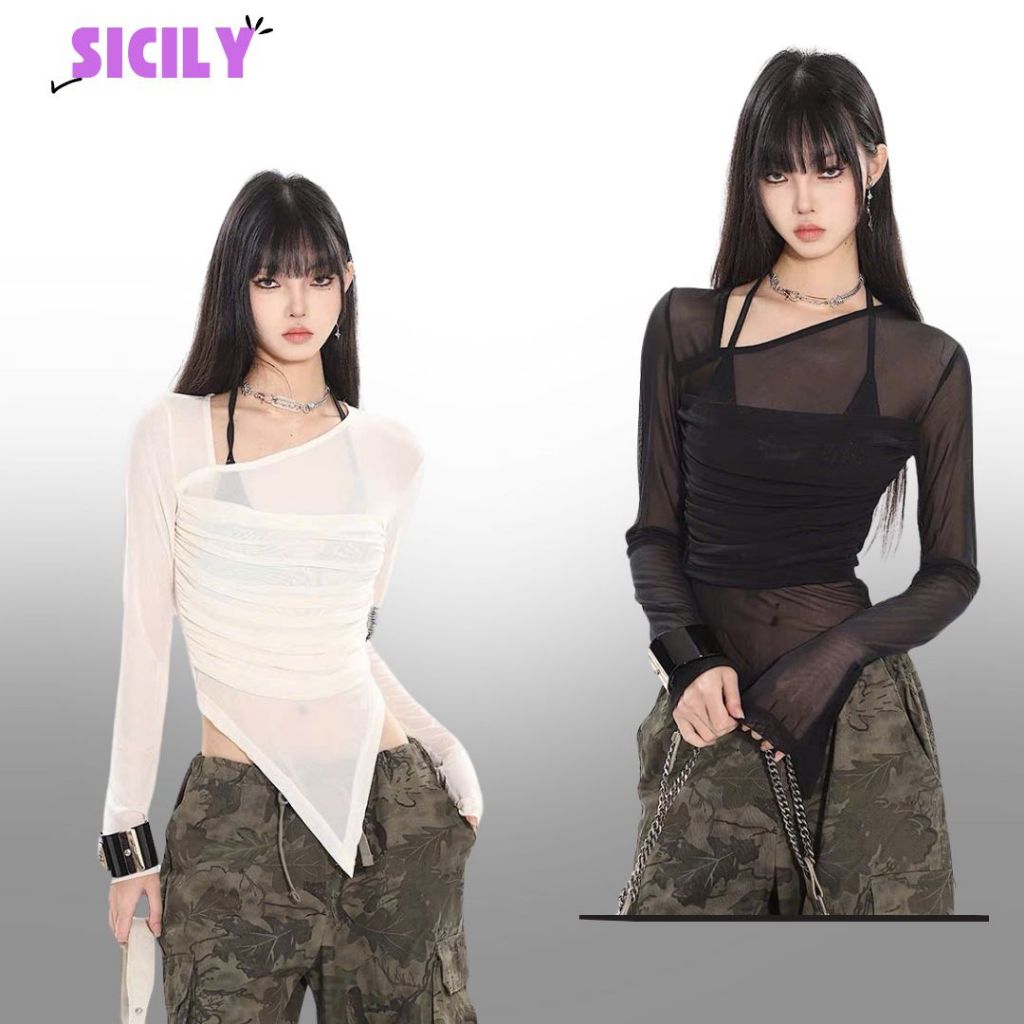Áo thun nữ ôm body tay dài Sicily Áo thun lưới AL805