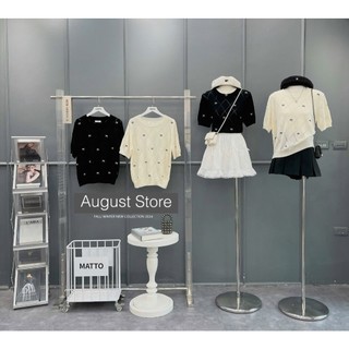 Áo Len Mongtoghi Ngắn Tay Thêu Họa Tiết Nơ Cổ Tròn Basic Vintage QCCC Cao Cấp Freesize