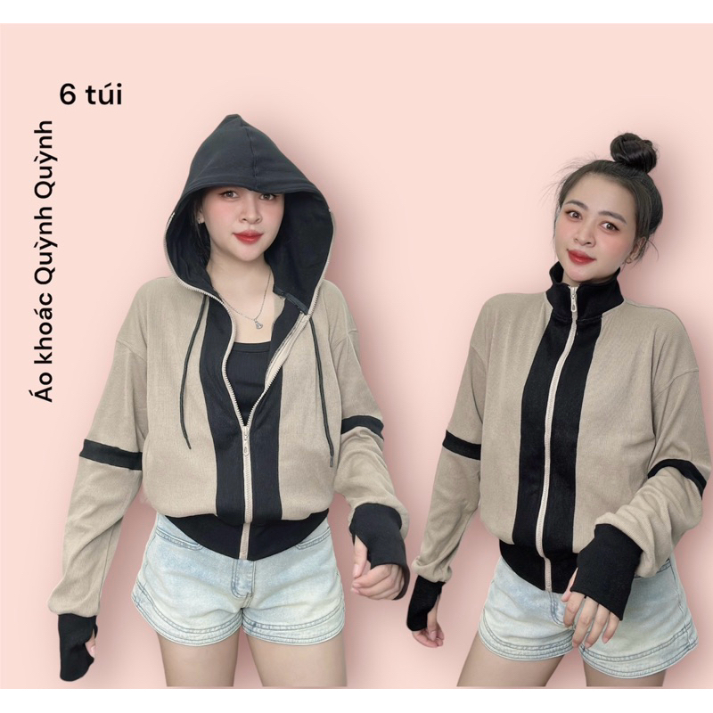Áo khoác mix tà ( có nón + không nón ) , Vải gân tăm dày dặn chống nắng, form lửng - MT