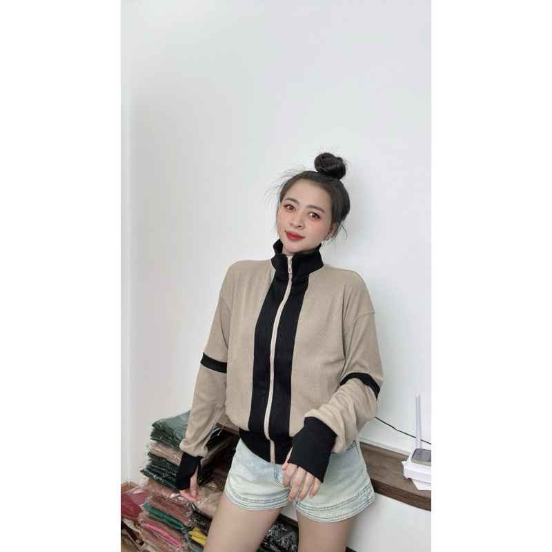 Áo khoác mix tà ( có nón + không nón ) , Vải gân tăm dày dặn chống nắng, form lửng - MT