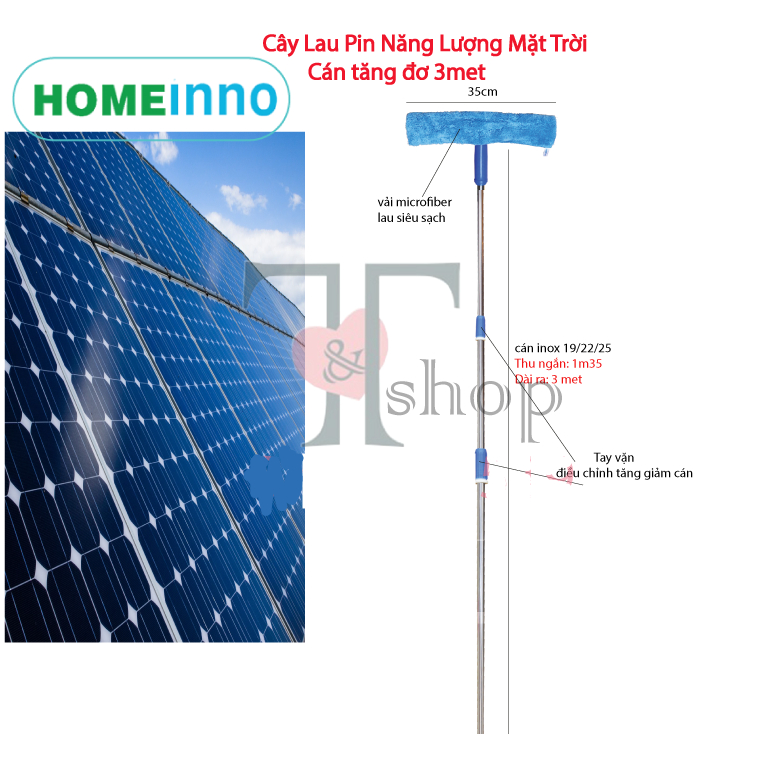 Cây Lau Tấm Pin Năng Lượng Mặt Trời Homeinno Cán Rút Tăng Đơ Kéo Dài 2met/3met/4met/5met/6met