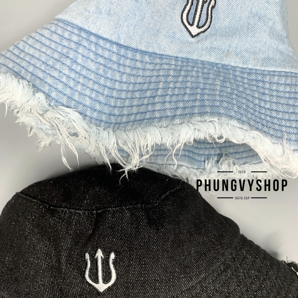 (SALE)Mũ denim tai bèo vành bucket tua rách basic unisex nam nữ phong cách hàn quốc phungvysho - nón BO JEAN THÊU MONEO