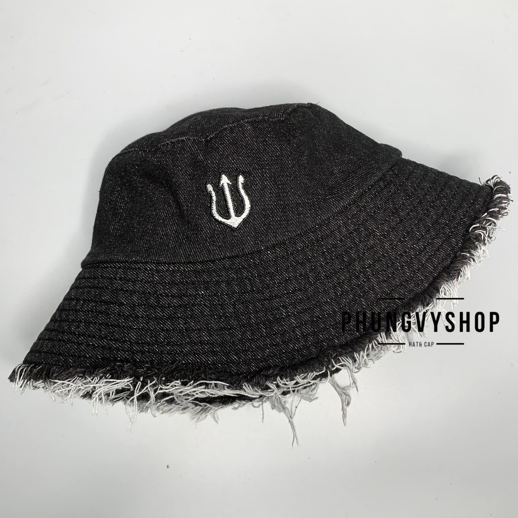 (SALE)Mũ denim tai bèo vành bucket tua rách basic unisex nam nữ phong cách hàn quốc phungvysho - nón BO JEAN THÊU MONEO