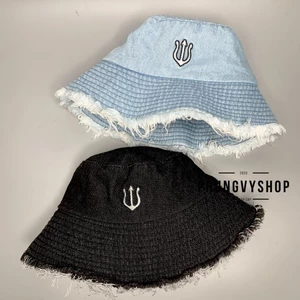 Mũ denim tai bèo vành bucket tua rách basic unisex nam nữ phong cách hàn quốc phungvysho - nón BO JEAN THÊU MONEO
