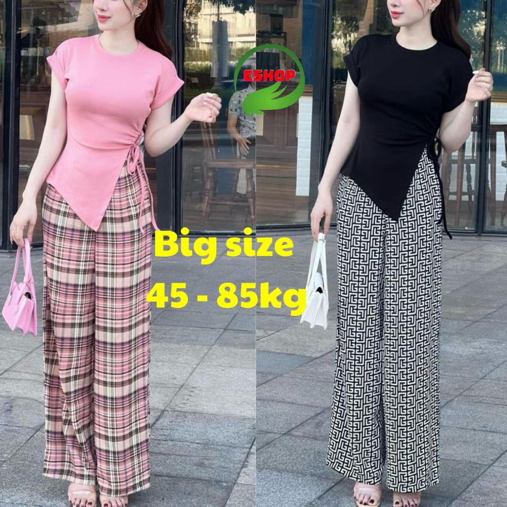 Set Đồ Bộ Nữ Bigsize Áo Vạt Xéo Tay Hến ESHOP Đồ Bộ Nữ Mặc Nhà Bigsize Đẹp Dễ Thương Sang Chảnh TL6