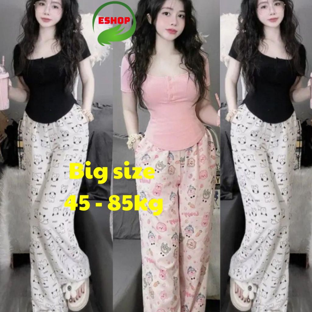 Đồ bộ mặc nhà nữ quần ống rộng có túi dài mặc đẹp form rộng ESHOP  Đồ Bộ Nữ quần ống suông rộng bigsize DB769