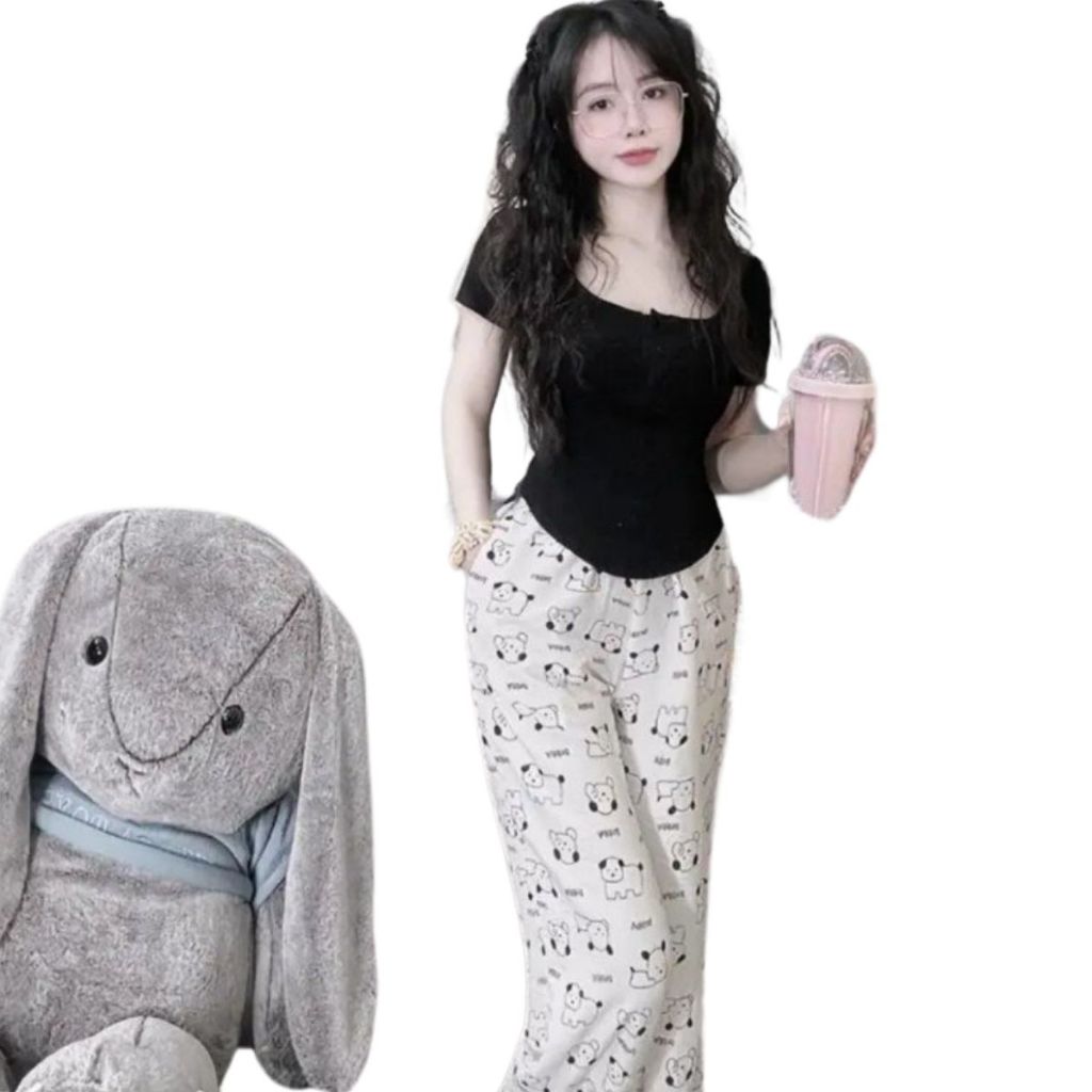 Đồ bộ mặc nhà nữ quần ống rộng có túi dài mặc đẹp form rộng ESHOP  Đồ Bộ Nữ quần ống suông rộng bigsize DB769