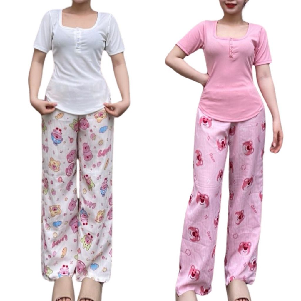 Đồ bộ mặc nhà nữ quần ống rộng có túi dài mặc đẹp form rộng ESHOP  Đồ Bộ Nữ quần ống suông rộng bigsize DB769