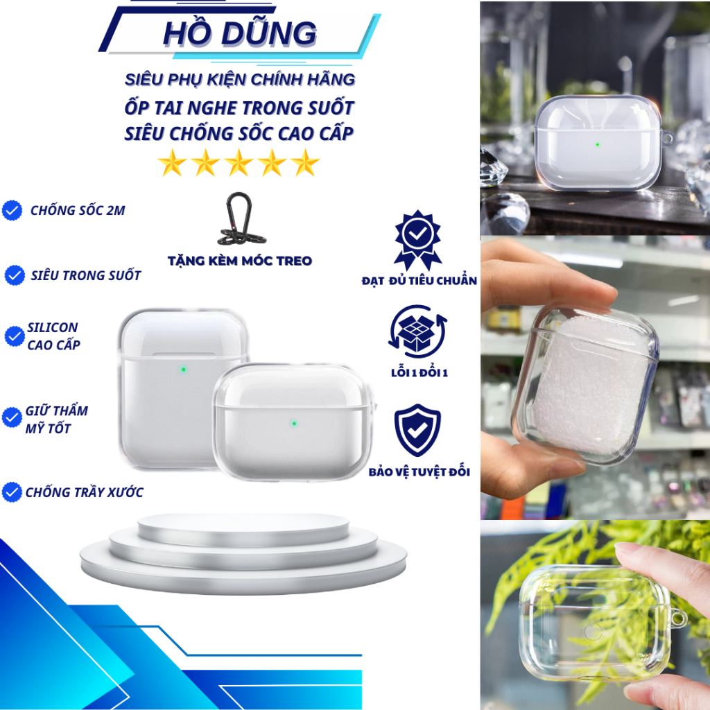 Vỏ ốp case tai nghe AP 1/2/3/Pro/Pro2 siêu trong suốt , chống sốc , chống xước