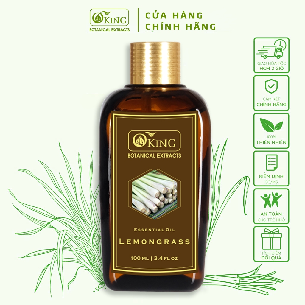 Tinh dầu Sả Chanh nguyên chất thơm mát, đuổi muỗi, thanh lọc không khí 100ml | Oking Việt Nam