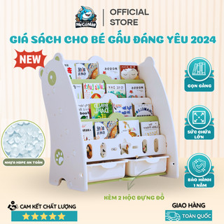 Kệ Sách Nhựa Cho Bé Pakey Hình Gấu Kèm 2 Khay Đựng Đồ, Giá Sách Cho Bé Nhiều Ngăn Bảo Hành 1 Năm
