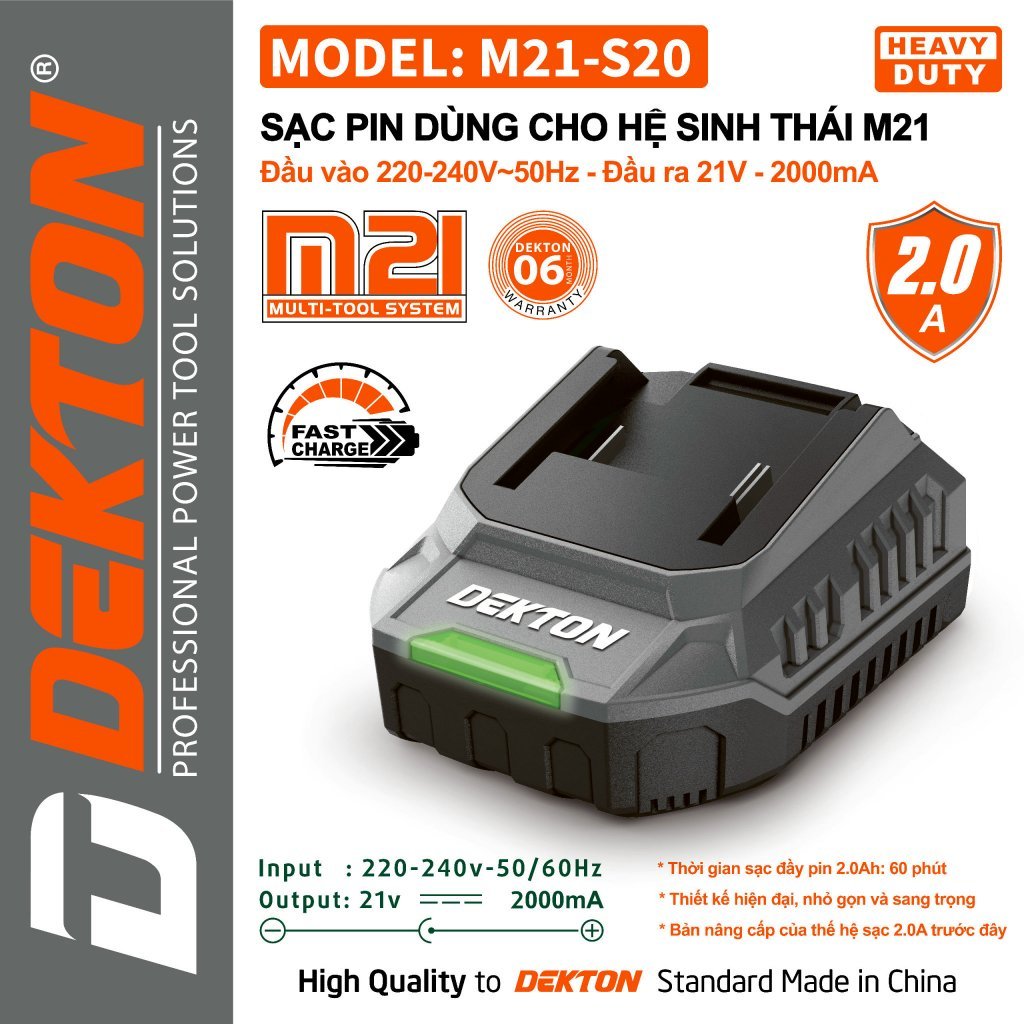 Sạc Dekton 2000mA / M21-S20 / Chân Pin Phổ Thông Makita