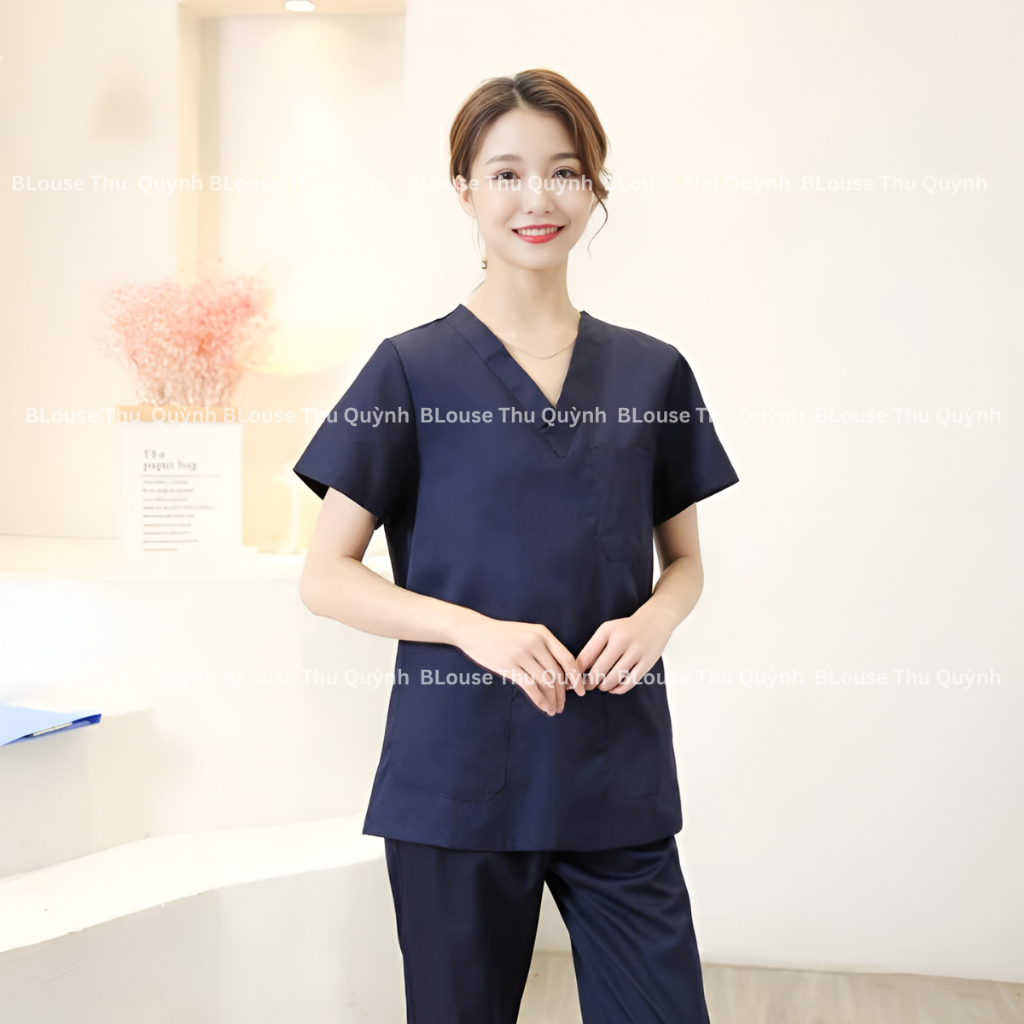Đồng phục Spa,y tế,Bộ scrubs Bác sĩ,phòng khám,bệnh viện,áo phẫu thuật VẢI LON NHẬT màu xanh than