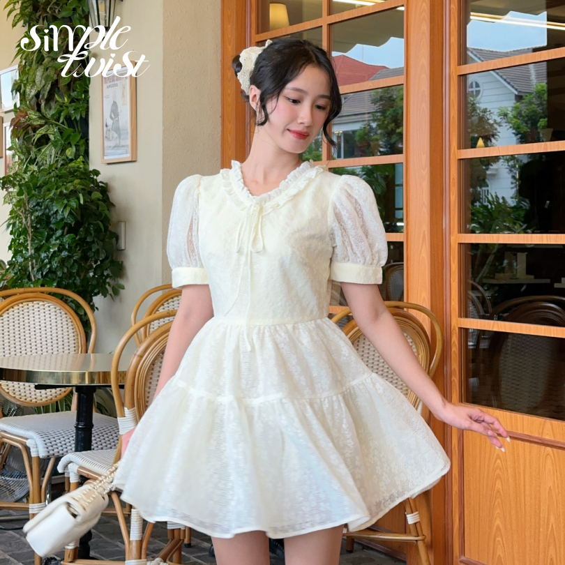 Ảnh Đầm váy hoa tay phồng cổ chữ V màu vàng chanh CICI phong cách tiểu thư sang chảnh - Simple Twist 1
