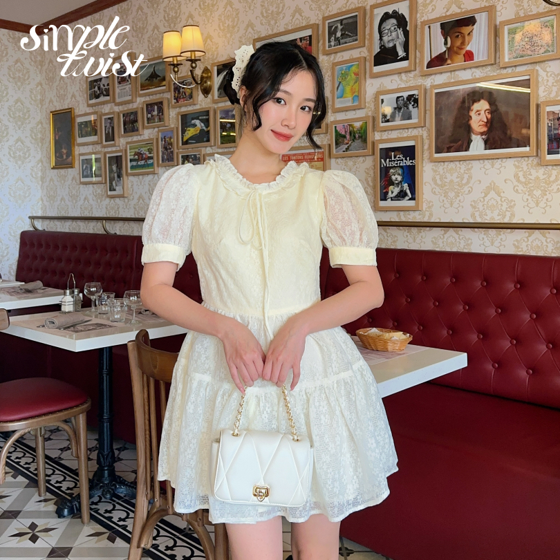 Ảnh Đầm váy hoa tay phồng cổ chữ V màu vàng chanh CICI phong cách tiểu thư sang chảnh - Simple Twist 4