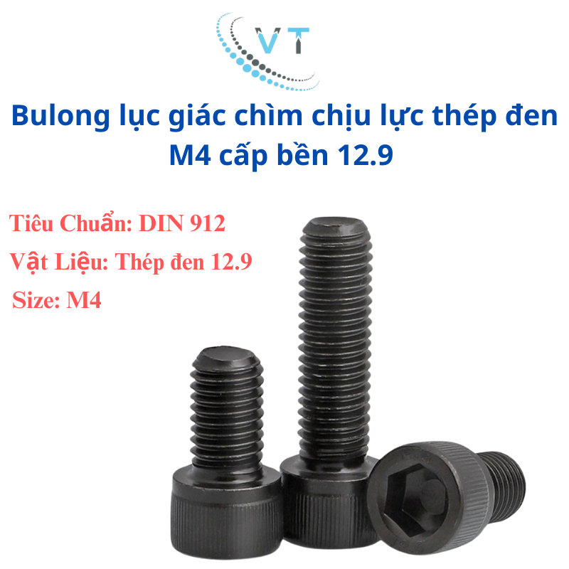 [Túi 20 Con] Bulong Lục Giác Chìm Đầu Trụ Thép Đen M4 (4 Ly) Cấp Bền 12.9 - Bu Lông Chịu Lực Cao Đủ Size 6mm Đến 50mm