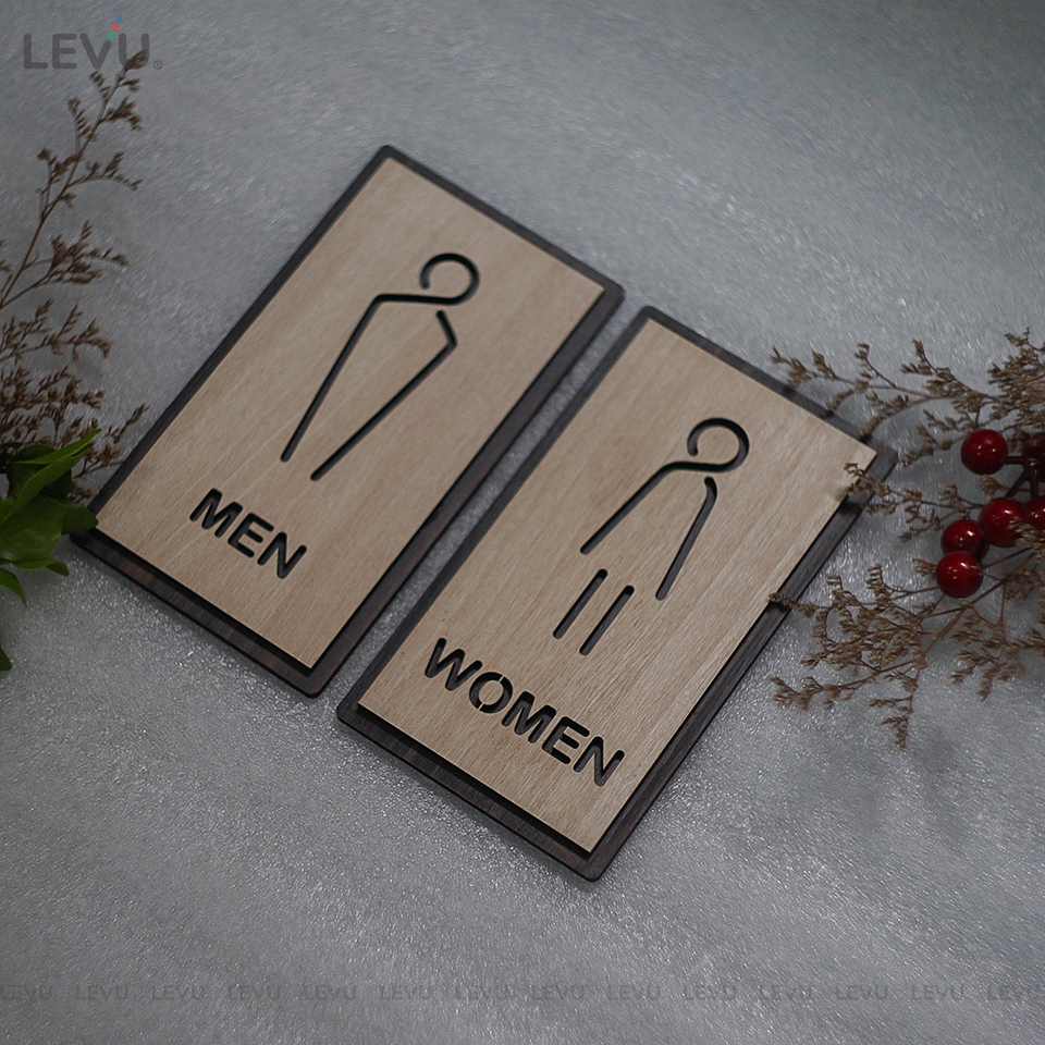 Bảng gỗ Men Women dán cửa phòng vệ sinh LEVU-TL20