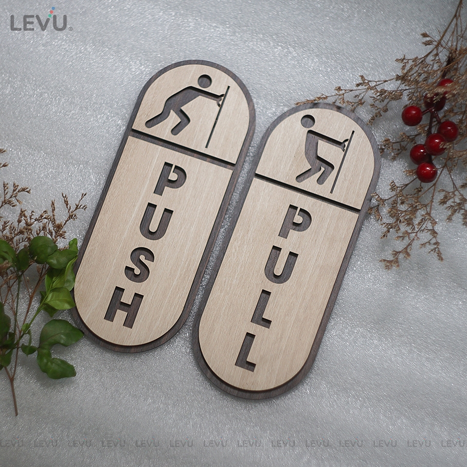 Bảng Gỗ Pull Push khắc laser décor cửa kính LEVU-TP03