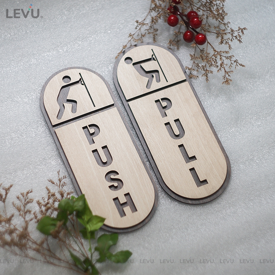 Bảng Gỗ Pull Push khắc laser décor cửa kính LEVU-TP03