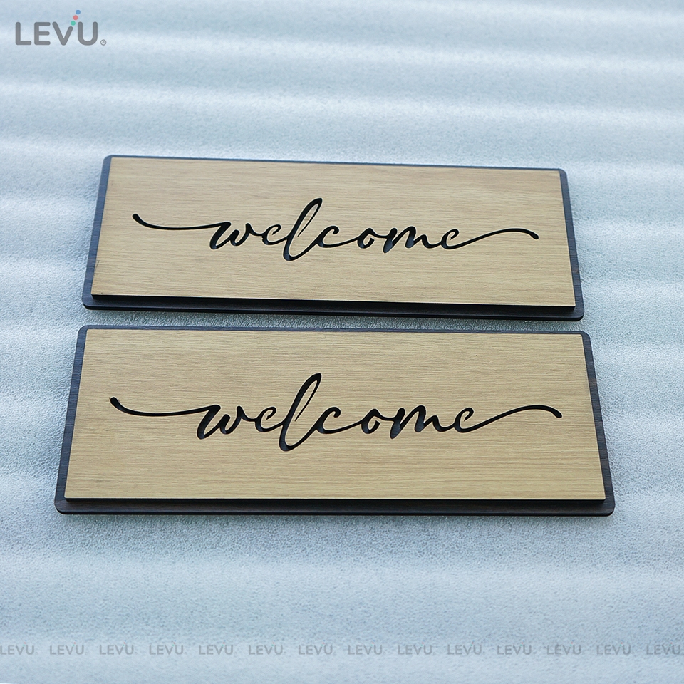 Bảng gỗ Welcome dán cửa trang trí vintage cho quán cà phê trà sữa BG18
