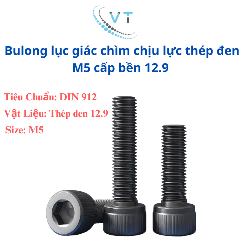 [Túi 10-20 Con] Bulong Lục Giác Chìm Đầu Trụ Thép Đen M5 (5 Ly) Cấp Bền 12.9 - Bu Lông Chịu Lực Cao Đủ Size 8mm Đến 60mm