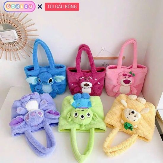 Túi Gấu Bông Nhân Vật Hoạt Hình Túi Đeo Gấu Bông Dễ Thương Túi Xách Gấu Chất Liệu Vải Chắc Chắn Mềm Mại Ngăn Khuy Bấm