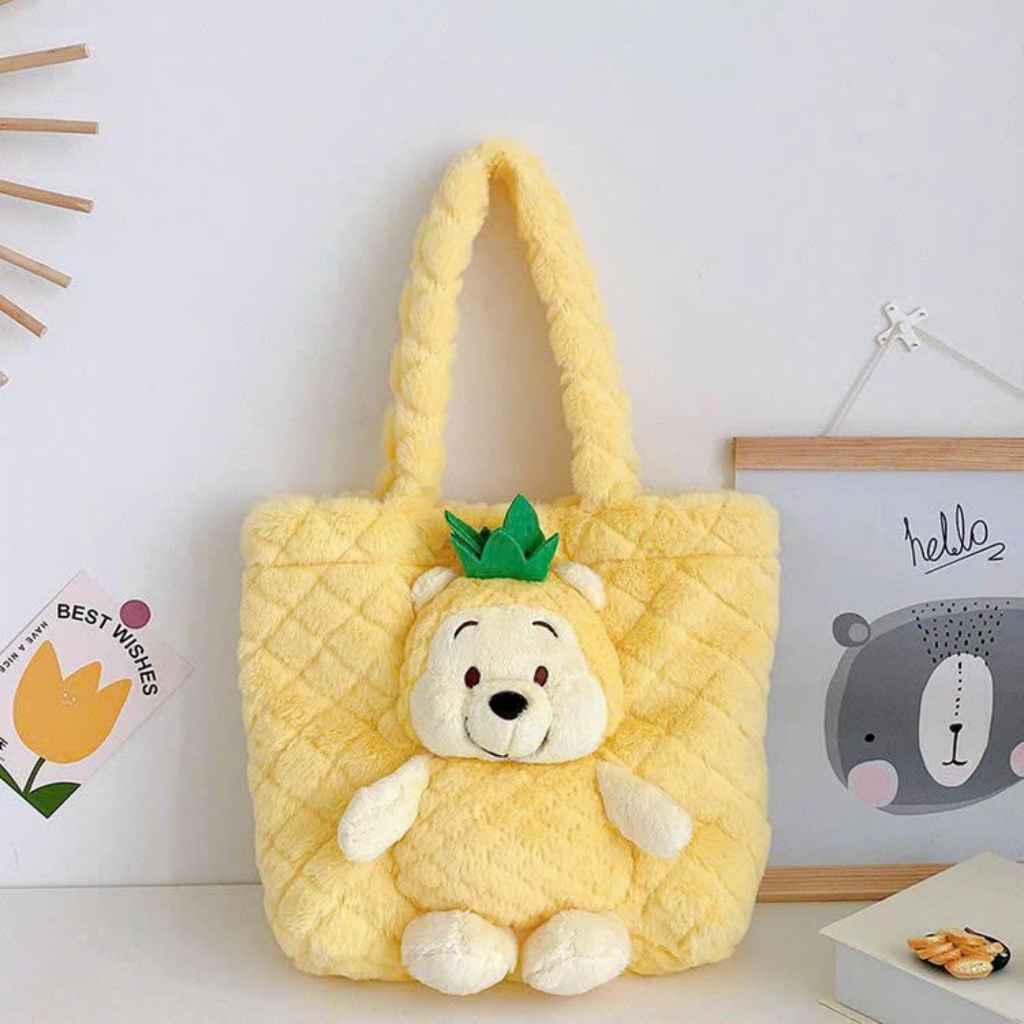 Túi Gấu Bông Nhân Vật Hoạt Hình Túi Đeo Gấu Bông Dễ Thương Túi Xách Gấu Chất Liệu Vải Chắc Chắn Mềm Mại Ngăn Khuy Bấm