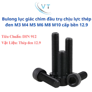 Bulong lục giác chìm đầu trụ chịu lực thép đen M6 M8 M10 cấp bền 12.9